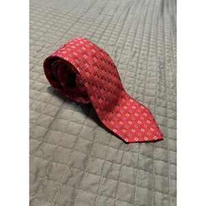 Brooks Brothers Textured Woven Red w Tonal Blue Squares Italian Silk Tie USA